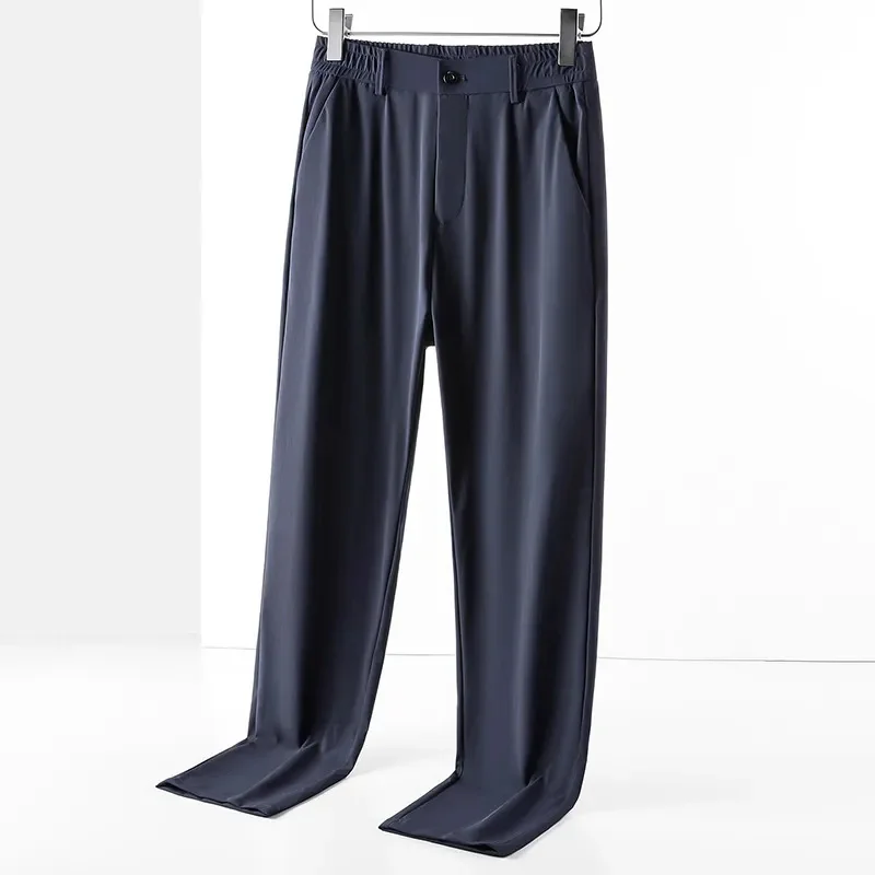 

Брюки мужские Стрейчевые с эластичным поясом, мягкие тонкие модные деловые приталенные Брендовые повседневные Формальные штаны, в Корейском стиле, на лето