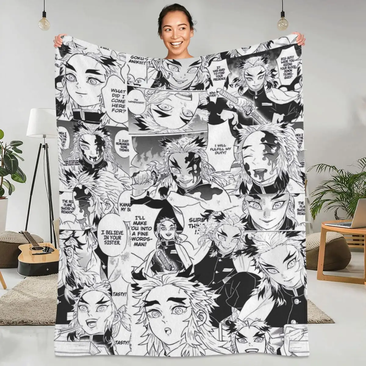 

Demon Slayer Rengoku Blankets Funny Anime Camping Flannel Throw Blanket Super Soft Living Room Design Bedspread Gift