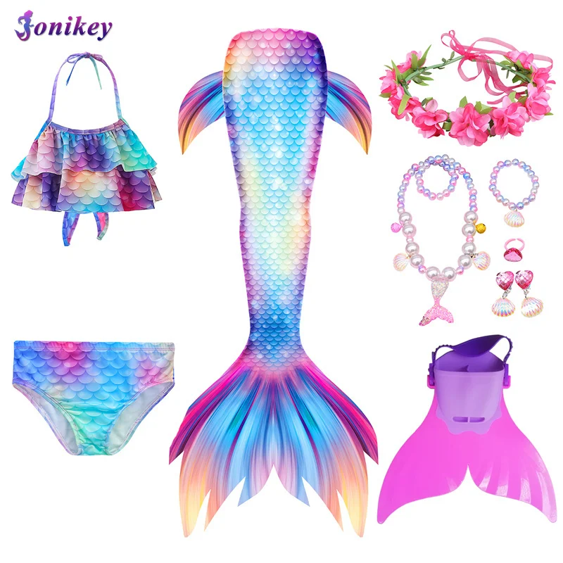 Купальник для девочек с хвостом русалки детский купальный костюм аксессуары