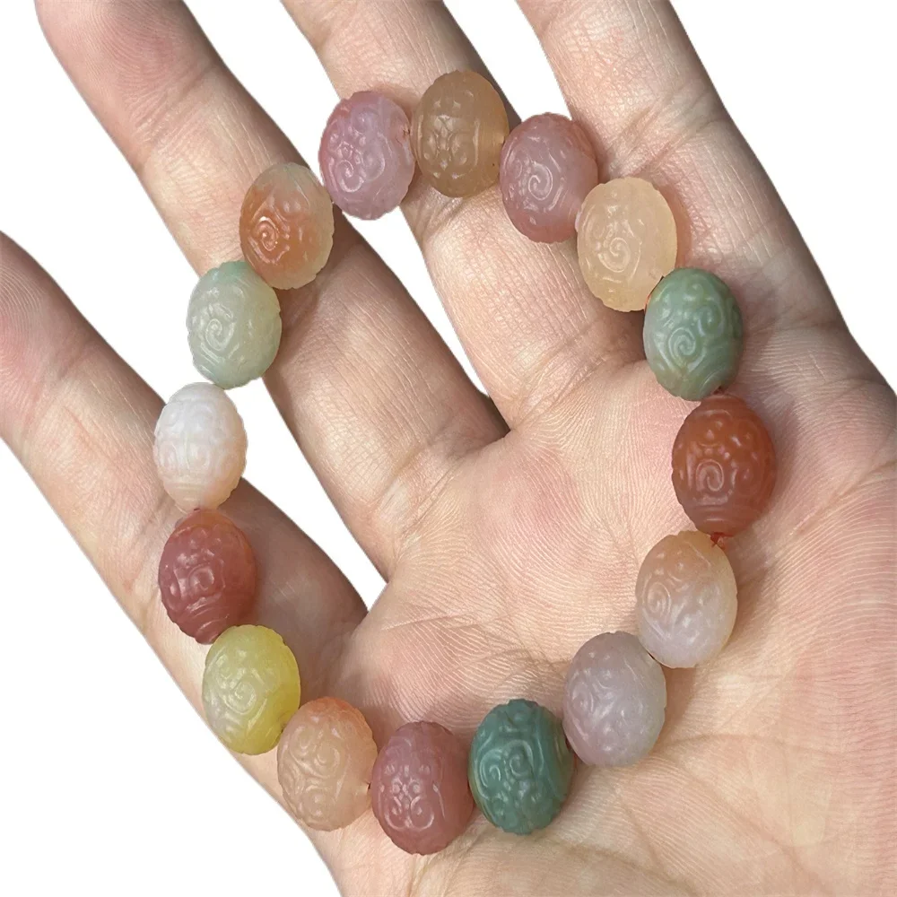 Природный карамельный цвет резной винтажный браслет из агата и цветочных бусин