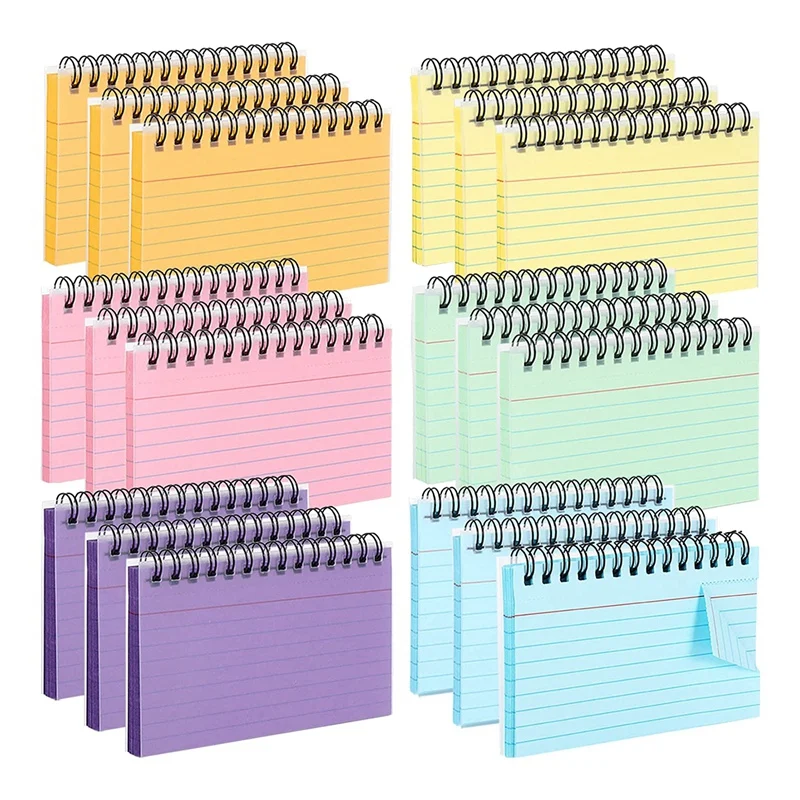 

18 Pack Multicolor Index Cards With Clear Pvc Cover Screw Binding Index Cards 3X5 Inch Study Cards Note Cards, 6 Colors