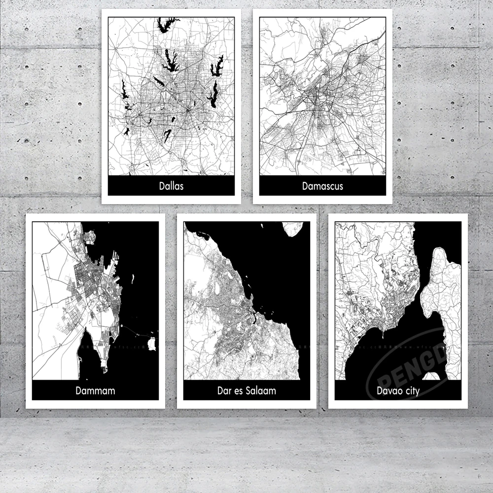

World Cities Route Map Home Decor Canvas Wall Art Painting Davao City Pictures Printing Modular Artwork Poster For Living Room