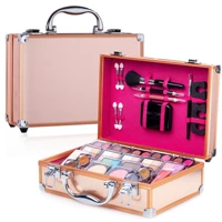 duer lika gold portable professional 42 color eyeshadow blush makeup set train case with pro makeup and reusable aluminum case
