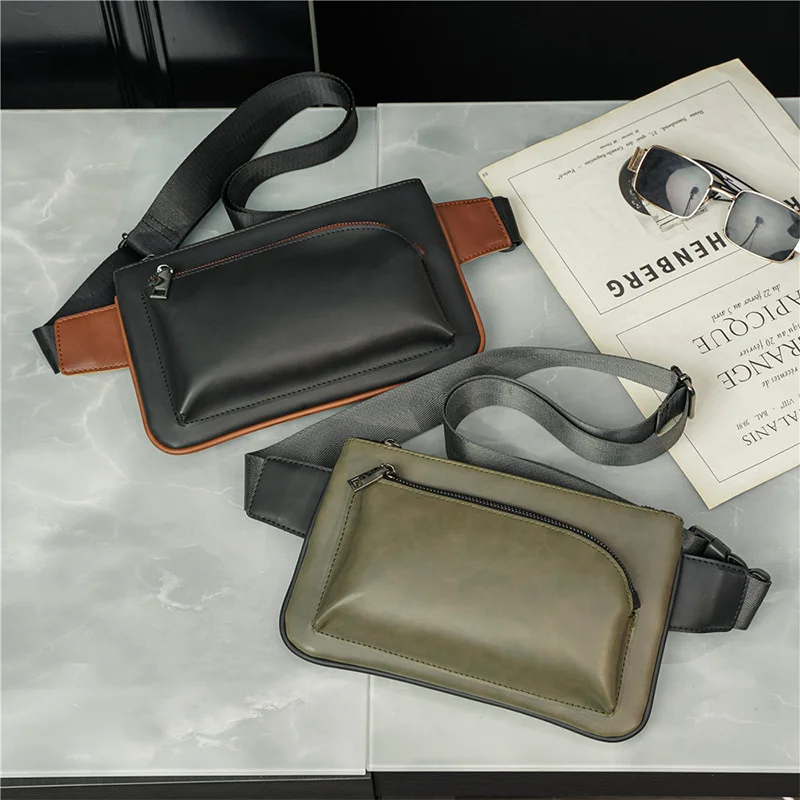

Chest Bag Men Waist Bag Crossbody Shoulder Bags Men Chest Bag Mobile Phone Bag Street Fashion PU Leather Travel Purse