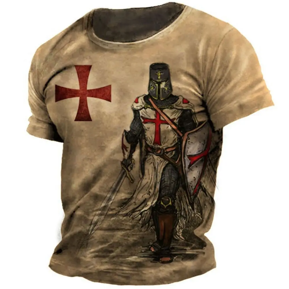 

Vintage Men T-shirt 3d Knight Printed Short Sleeve Tops Street T Shirts For Man Knight Oversized Tee Shirt Male Clothing 2023