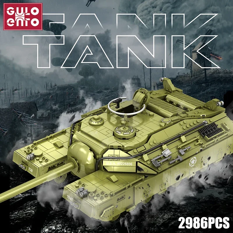 Gulo US T28 Heavy Tank Blocks Строительный набор WW2 Военные кирпичи Оружие Солдаты Армейские