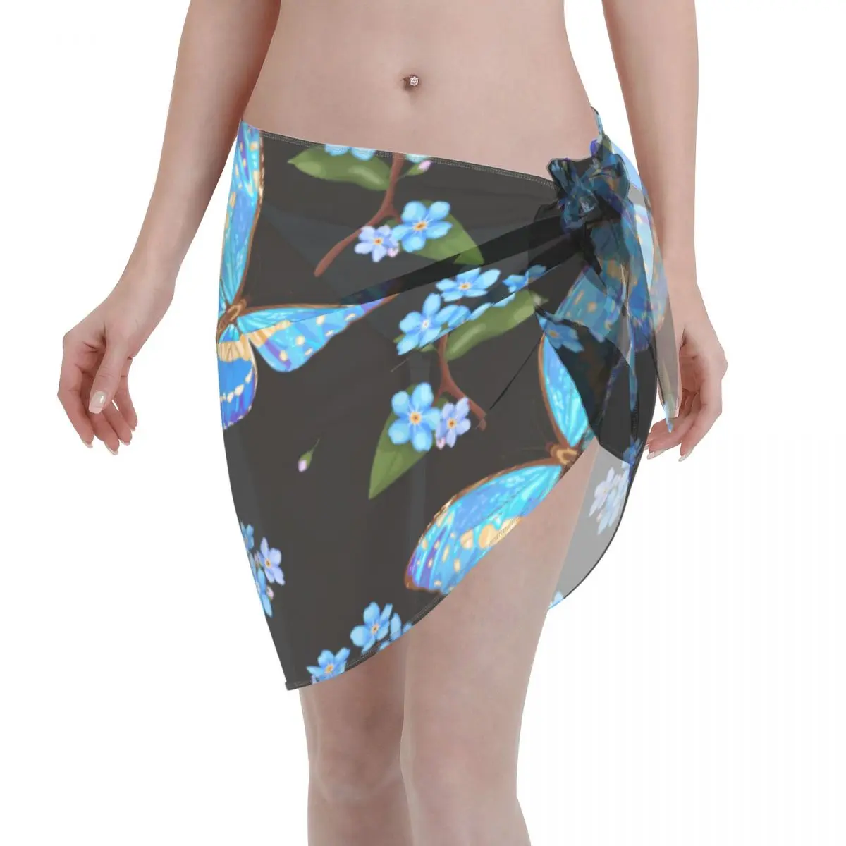 

Forget-me-not Flowers And Butterflies Kaftan Sarong Swimsuit Women Perspective Ladies Skirt Bikinis Cover-Ups Skirts