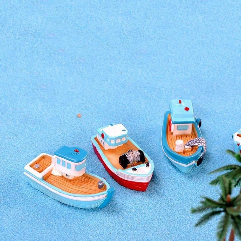 

Mediterranean Aquarium Ornament Fairy Garden Yacht Micro Landscape Decor Cake Decoration Boat Model Wooden Ship