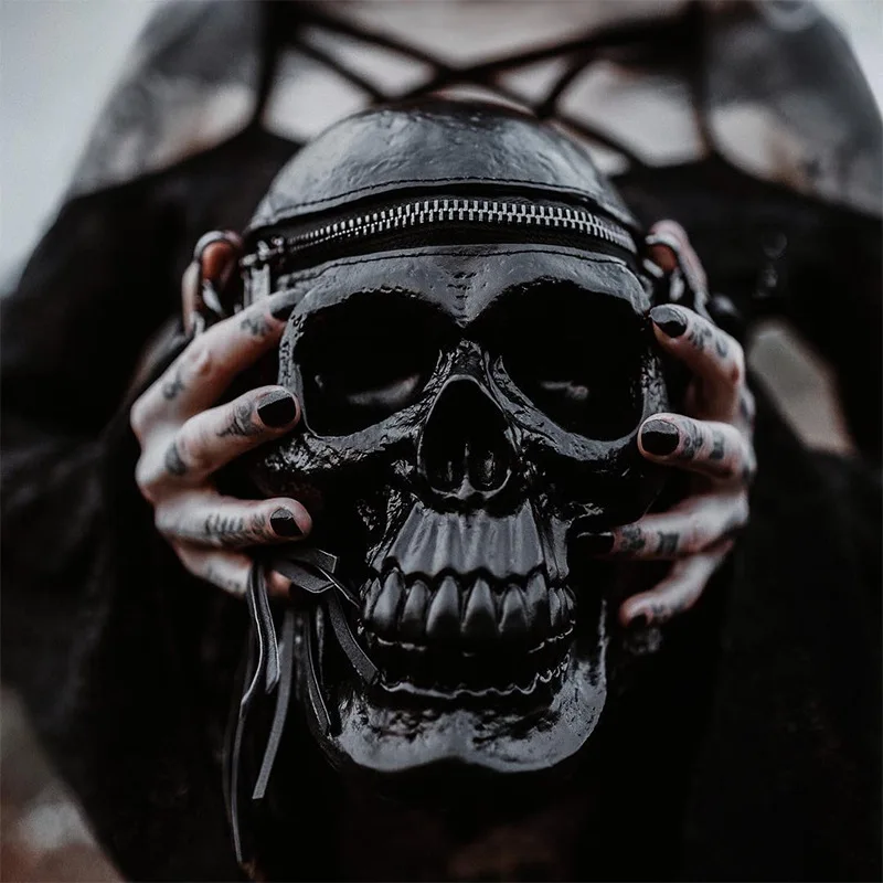 2022 Gothic Skull Black Leather Bags Originality Women Bag Funny Skeleton Head  Punk Zipper Handbags Streetwear Halloween Party