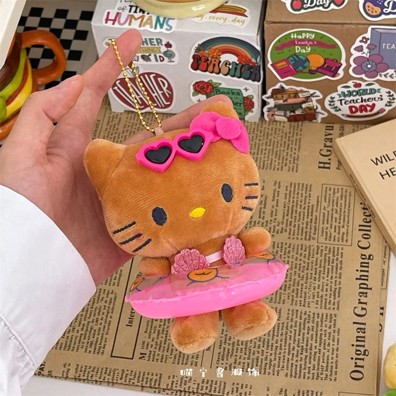 

Sanrio Black Skin Hello Kitty Bikini Swim Circle Cute Cartoon Plush Pendant Kawaii Kt Cat Stuffed Toy Keychain Holiday Gifts