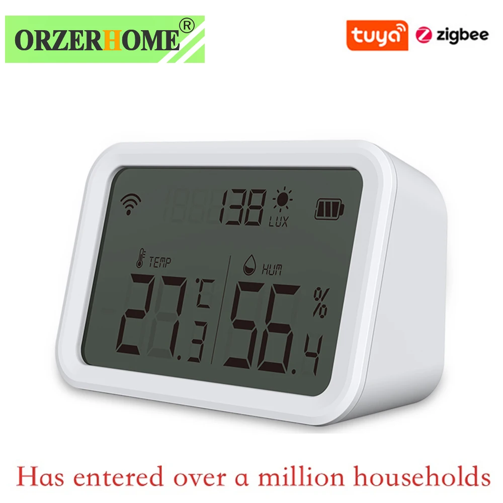 

Датчик температуры и влажности ORZERHOME ZigBee с поддержкой Wi-Fi, сенсор освещения люкс с ЖК-дисплеем, связь с умным домом, 3,0