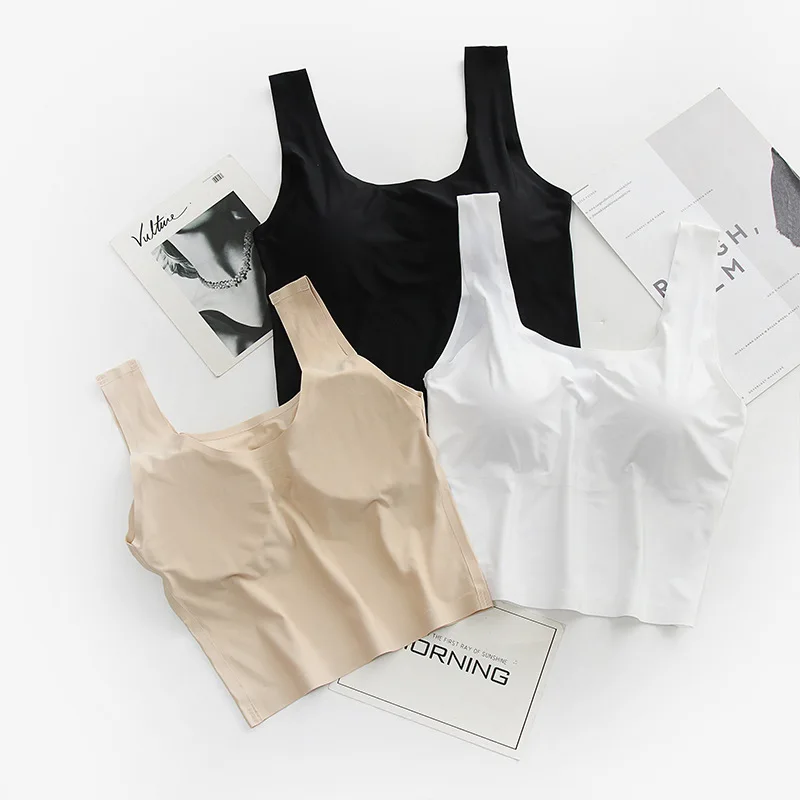 

Summer Ice Silk Tank Tops for Women Push Up Bra Cropped Tops Bra Girl Underwear Fitness Running Bralette Tops Brassiere