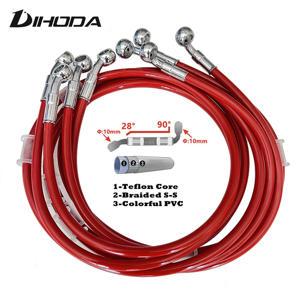 Free shipping Red 400 To 2200mm Hydraulic Brake Hose DOT oil Pipe Line Braided Cable 10mm Banjo Chromium plating For universal