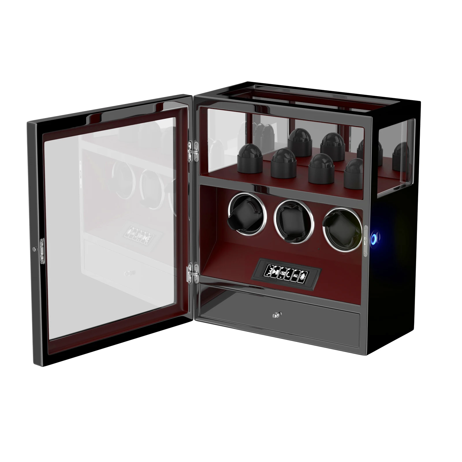 Fingerprint Unlock Automatic Watch Winder Stand Holder Display and Jewelry Storage Drawer Remote Control Watch Safe Box