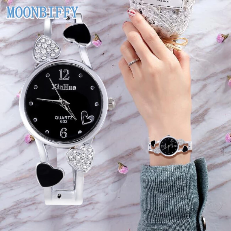

Diamond Bracelet Watch for Women Elegant Ladies Stainless Steel Bracelet Bangle Flower Lover Heart Wristwatches Female Relogios