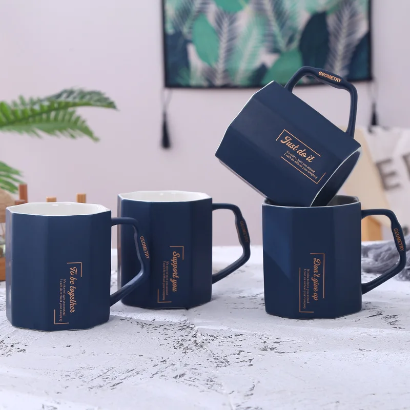 

Gift Ceramic Cup Nordic Style Diamond Mug Creative English Water Cup Office Coffee Cup Customization