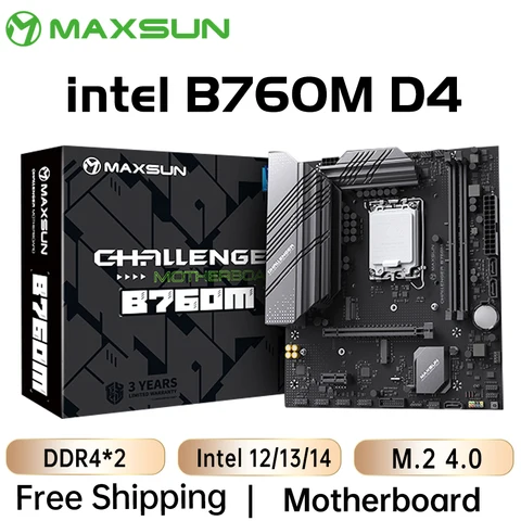 Материнская плата MAXSUN B760M Socket LGA1700 для процессоров 13-го 12-го поколения DDR4 SATA3 M.2 Φ поддерживает CPU12100 12400 12700 13600K/F