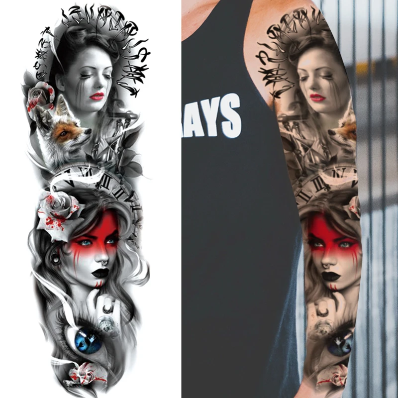 

Водостойкие Временные татуировки-наклейки в виде льва для мужчин и женщин, стикеры на всю руку, популярный цвет, большой цветок, 1 шт.