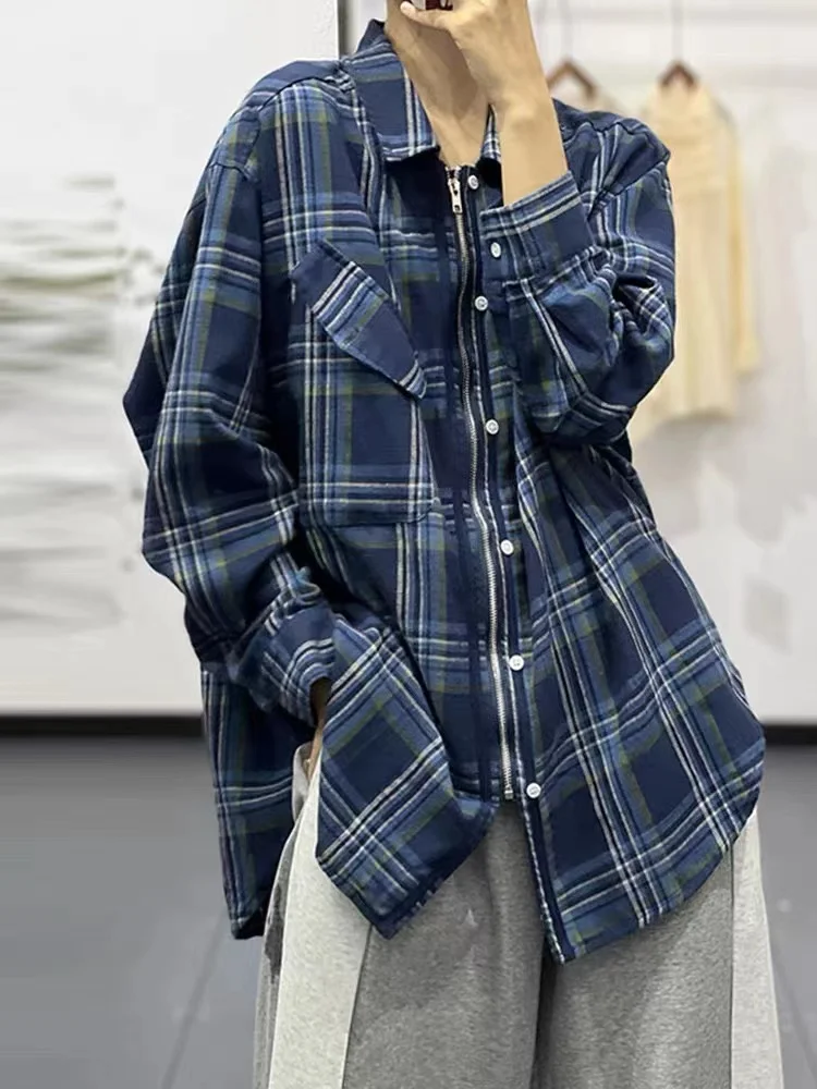 

SuperAen Plaid Shirt Autumn 2023 New Women Long-sleeved Korean Casual Joker Lapel Shirt Jacket