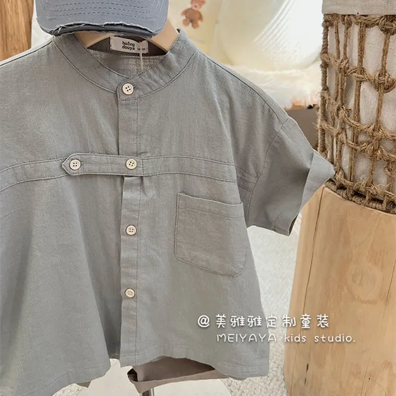 Children's Clothing Boy's Short-Sleeved Shirt Children's Summer 2022 New Baby Japanese Style Artistic Summer Two-Piece Suit