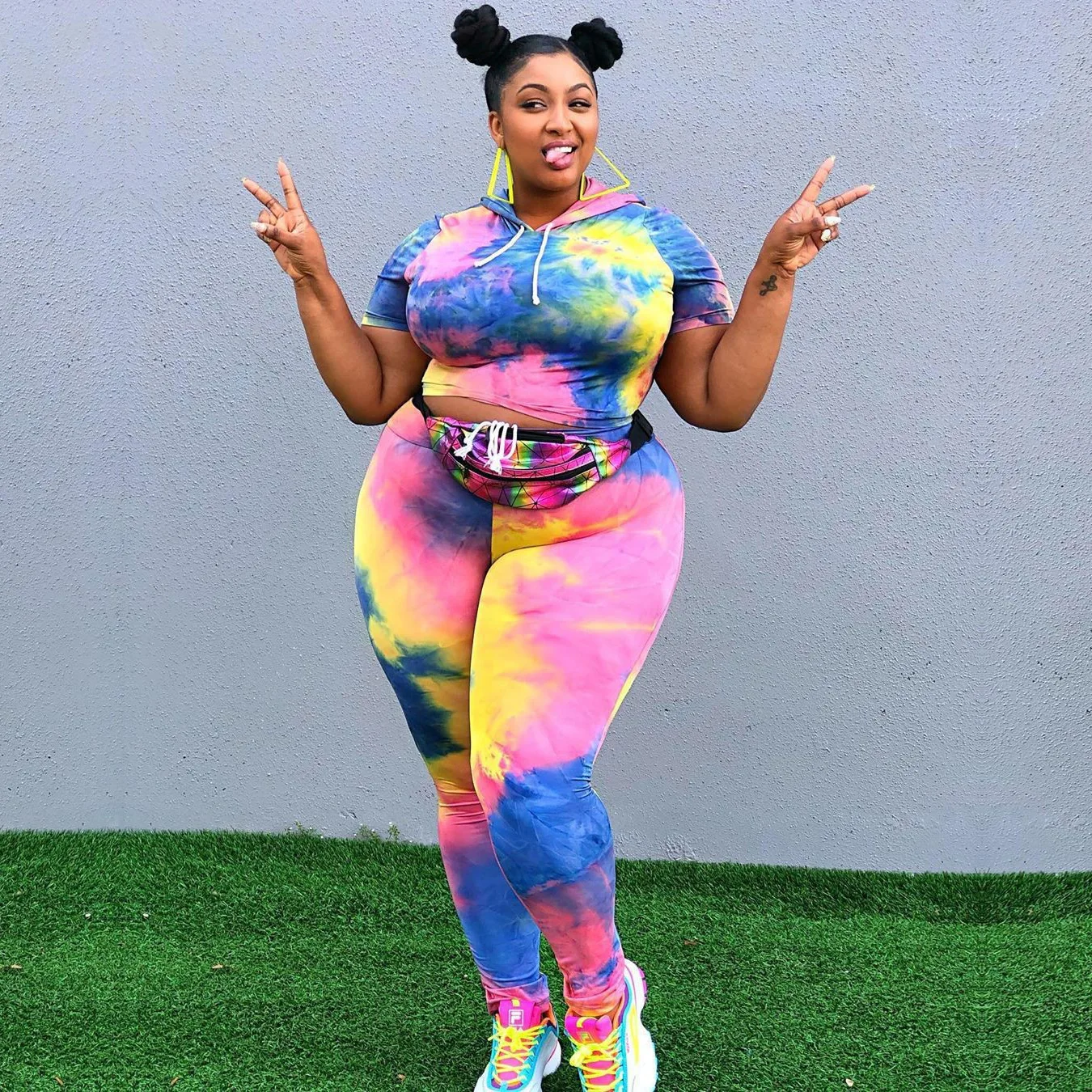 

2022 Spring Plus Size L 4XL Woman 2 Piece Outfits Tie Dye Printed Hoodie Crop Top and Pants Set Tracksuit