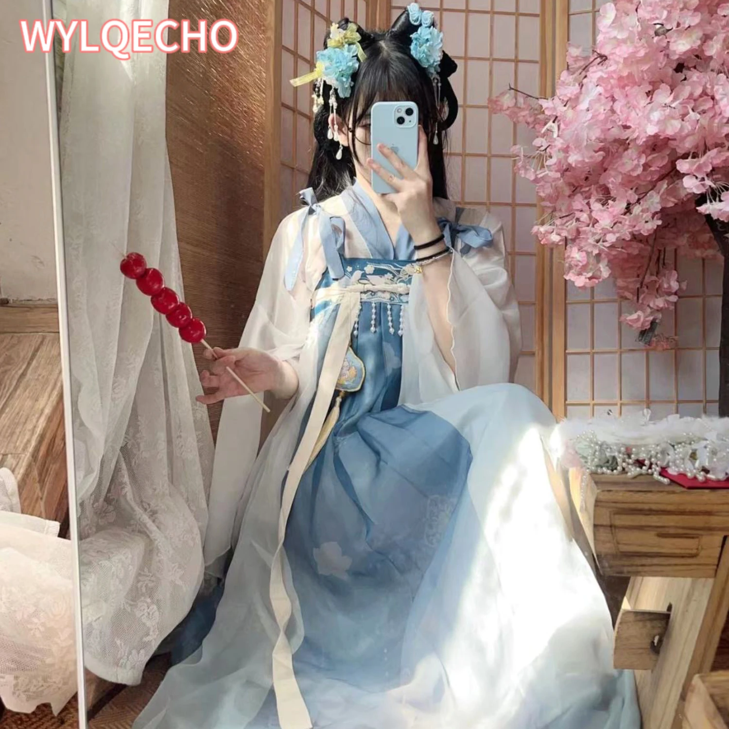 Женское платье с цветочным принтом элегантное юбкой в стиле династии Тан