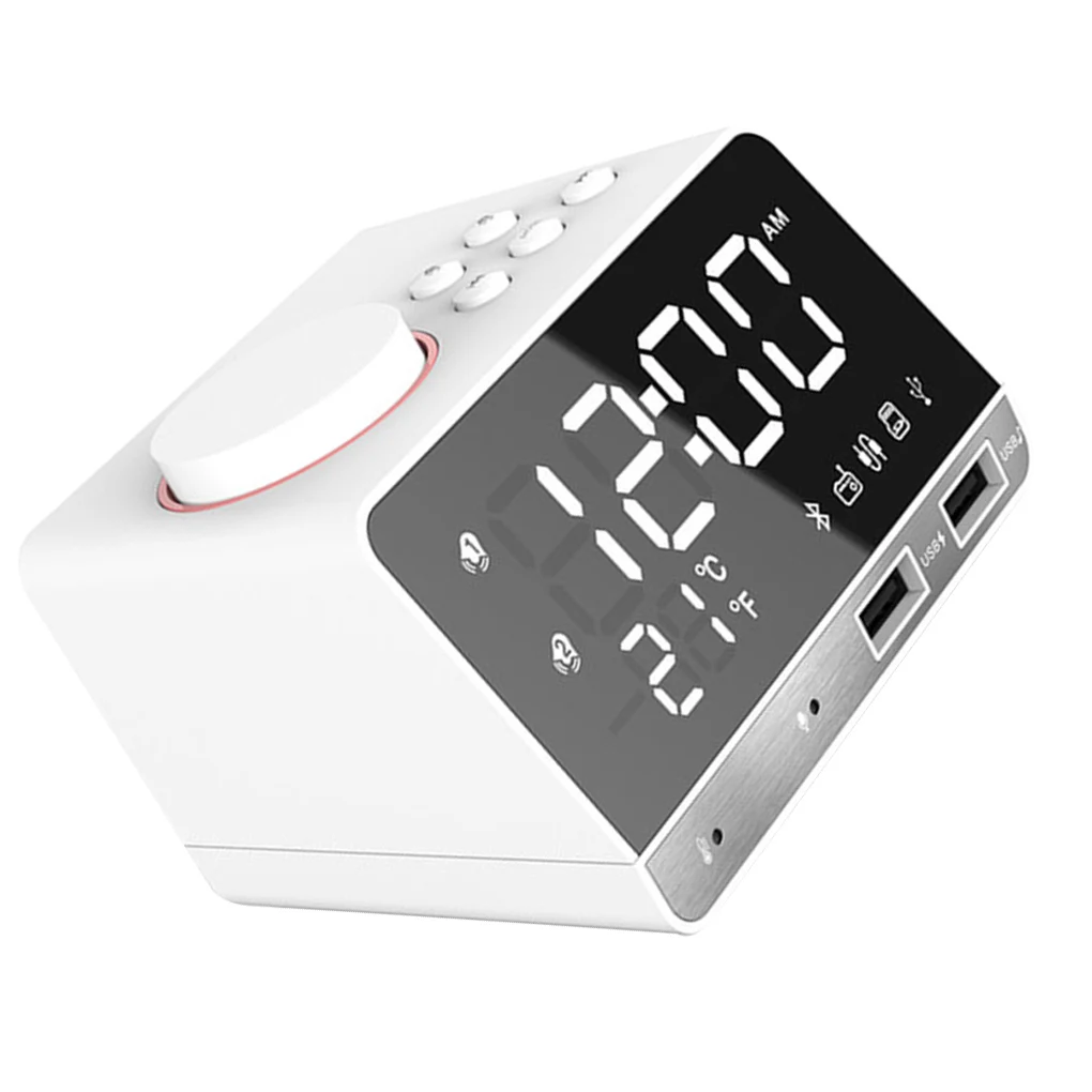 

Цифровые часы с ЖК-дисплеем, беспроводные Bluetooth-колонки, радио-будильник с двумя USB-портами, штепсельная вилка стандарта Великобритании, чер...