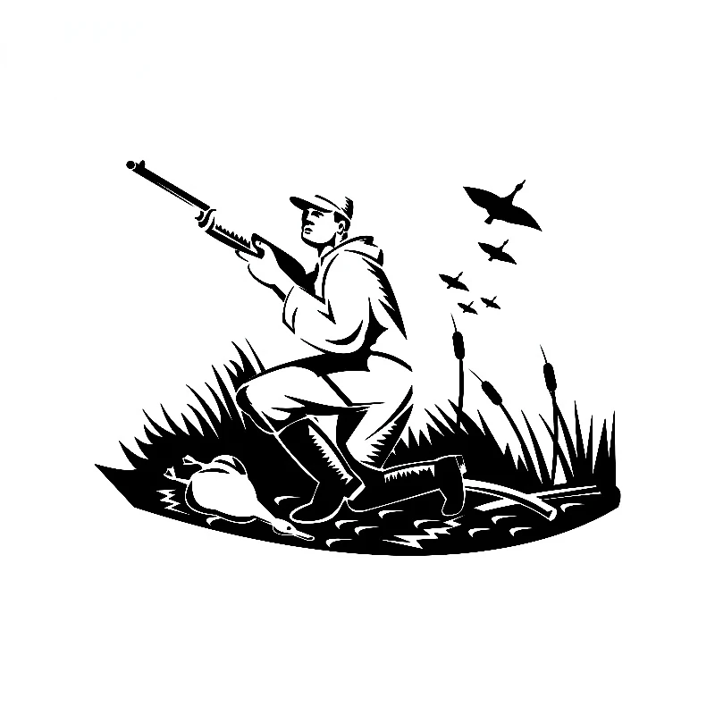 

20CM*14.9CM Creativity Car Sticker Interesting Bird and Hunter Vinyl Decor Decal Graphical Black/Silver Sunscreen Waterproof