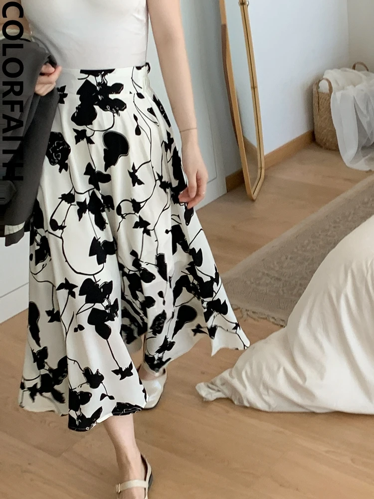 

Colorfaith SK5910JM Новинка 2023 шикарный цветочный принт винтажная Высокая талия Элегантная Женская корейская мода весна лето женские длинные юбки