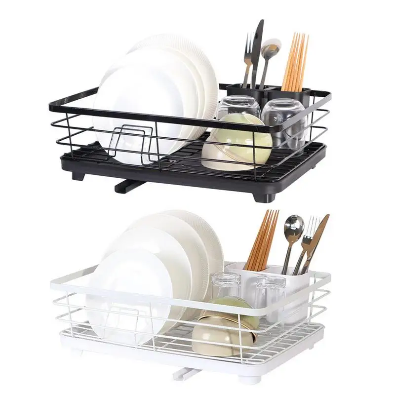 

Dish Organizer Rack Rust Prevention Dish Drainer Set With Utensils And Cup Holder Rust-Proof Drying Board For Kitchen Counter
