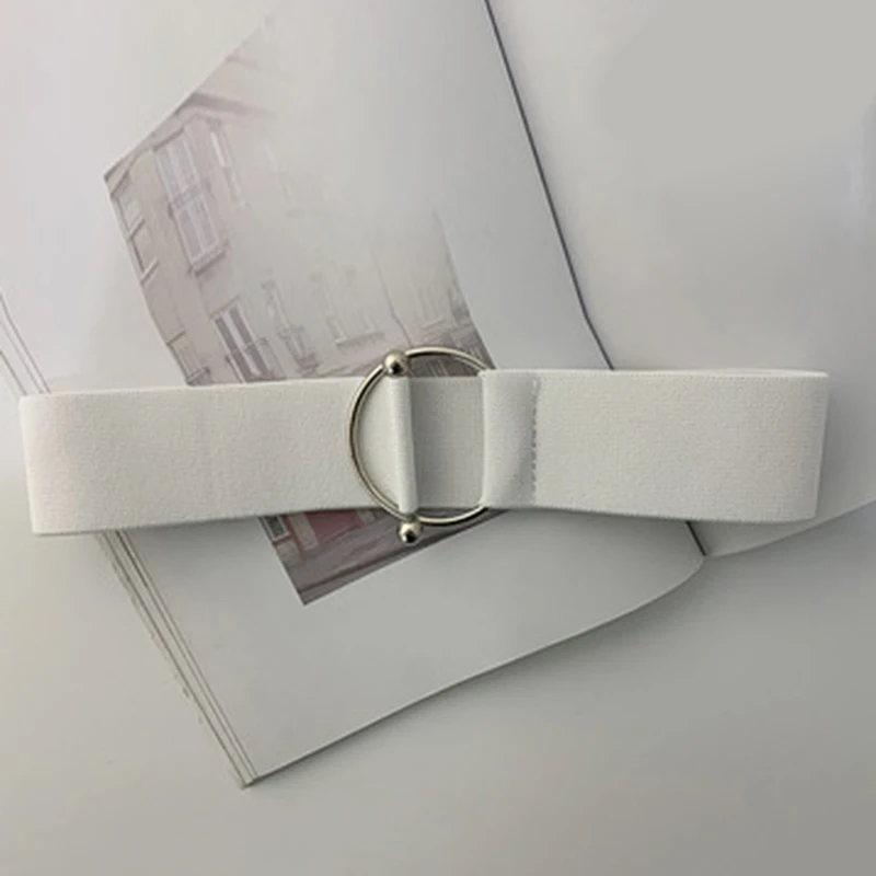 

Women Belts Elastic Solid Color Simple Waist Ladies Round Buckle Metal Decoration Coat Sweater Fashion Dress Accessories