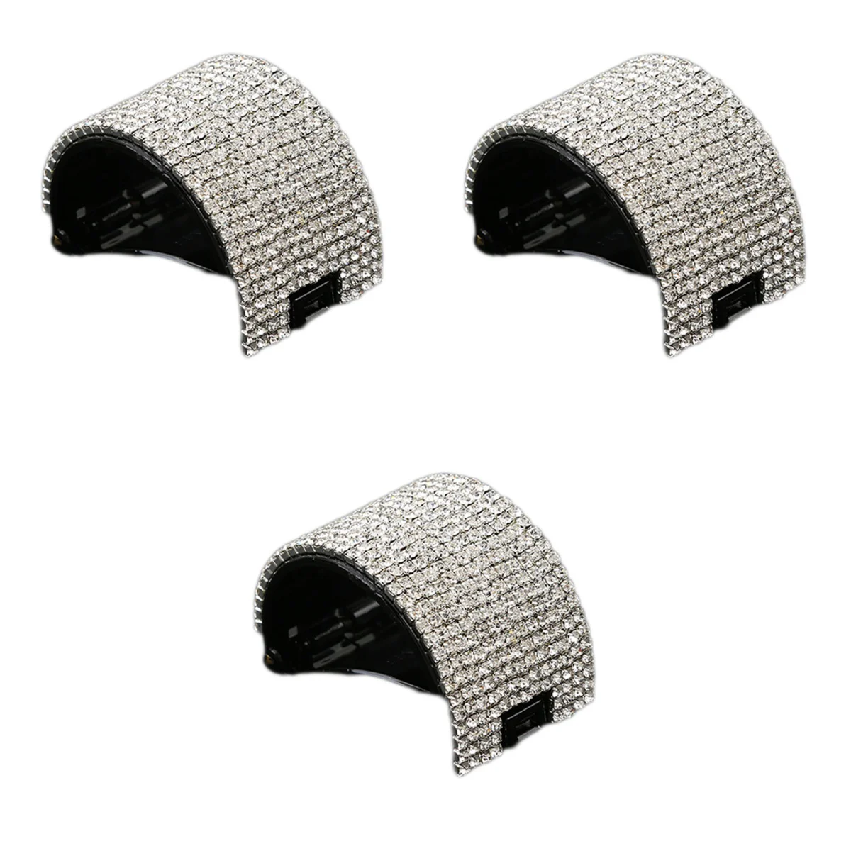 

3pcs Fashion Crystal Hair Clip Hair Barrette Ponytail Holder Clip Hair Styling Tool for Women Girls Size L (Black)
