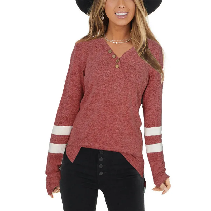 

2021 new fashion women's button V-neck stitching two bars casual long-sleeved sweater gray22