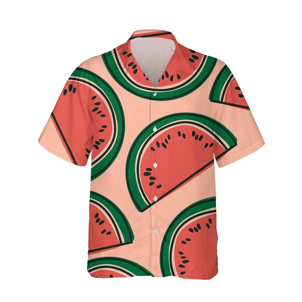 Jumeast 3D Watermelon Shirts For Men Fruit Beachwear Summer Short Sleeve Hawaiian Mens Shirt Baggy Streetwear Blouses Clothes