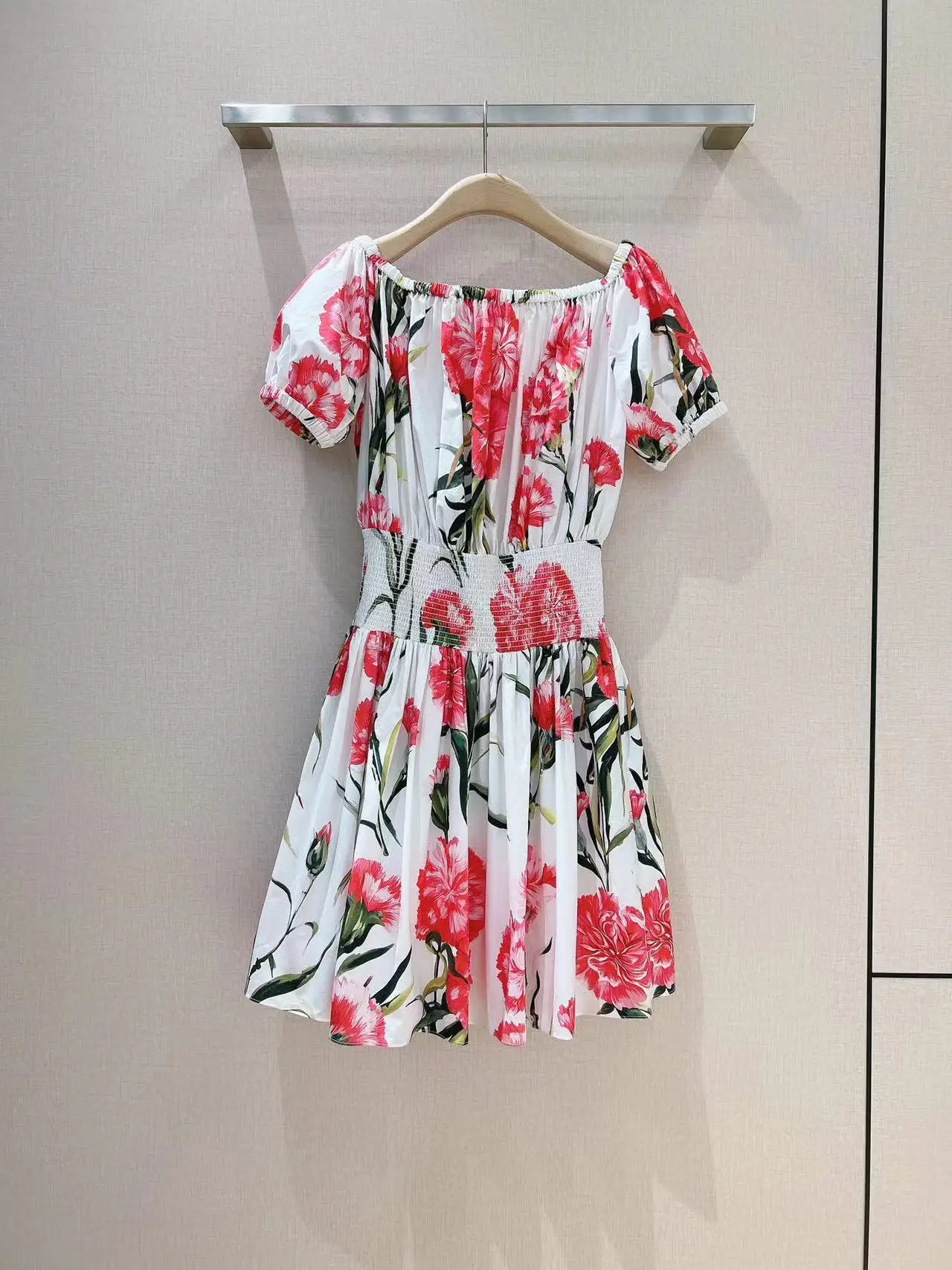 Fyion High Quality 2023 Summer Women Fashion Runway Top Holiday Mini Print Dress Ladies Waist Elastic Hot Sale Dresses