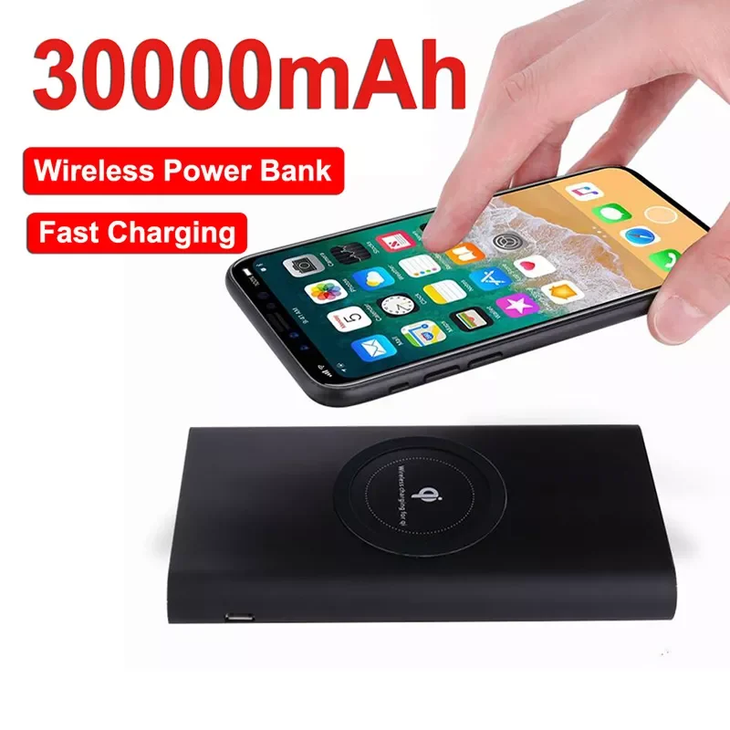 

Wireless Power Bank Portable 30000mAh Charger Two-way Fast Charging External Battery Indicator Light for Samsung