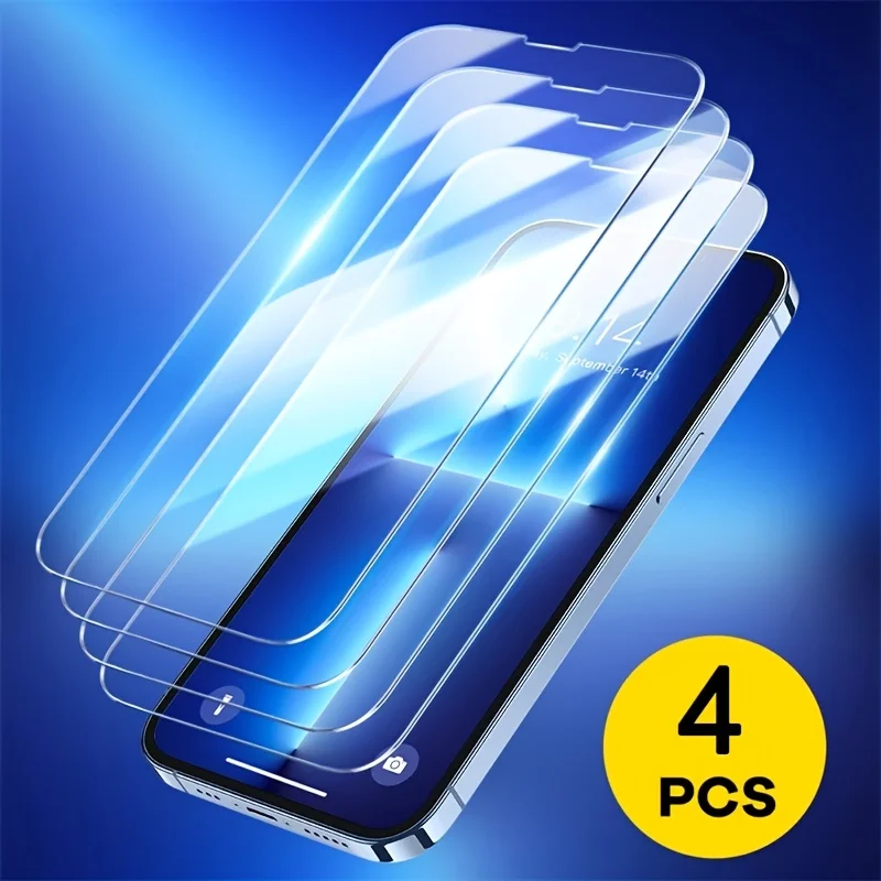 

4pcs Full Cover Screen Protector With Tempered Glass For IPhone 11 12 13 14 Pro Max