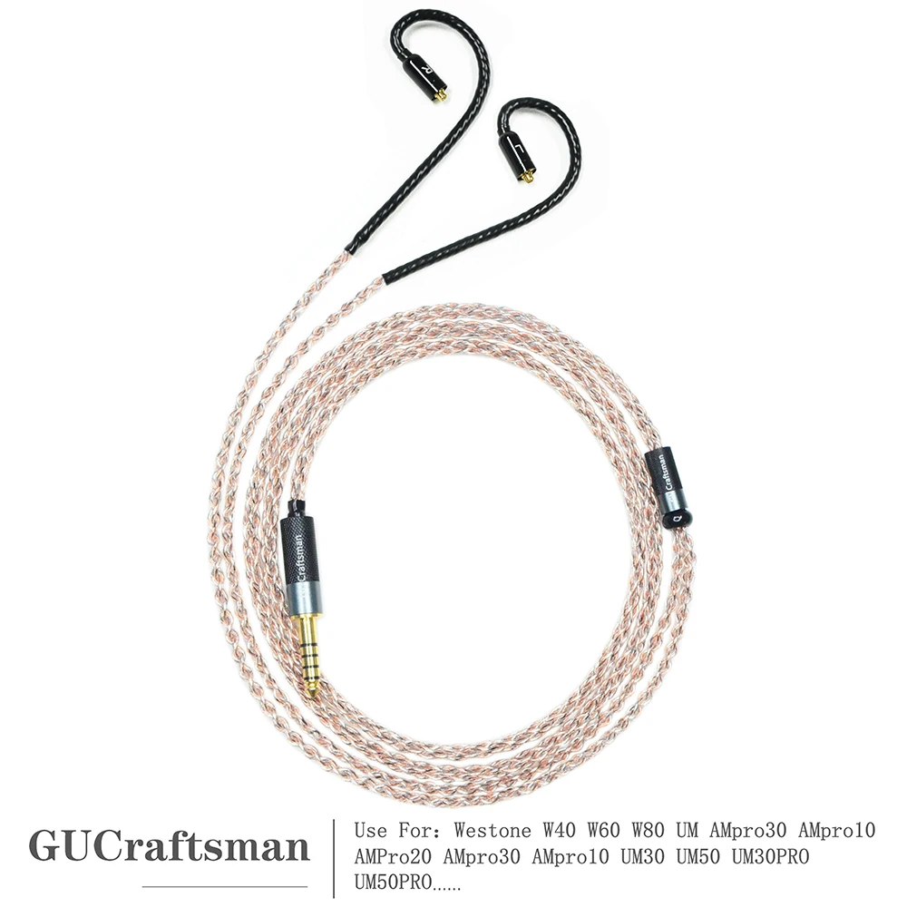 GUCraftsman 5N OFC Copper+Graphen Earphone Replacement Cables for W40 W60 W80 AMpro10 AMpro20 AMpro30 UM30PRO UM50 UM50PRO
