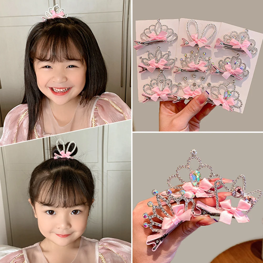 

Pastel Hair Bows Color Princess Crown Hair Clips Standing Bowknot Hairpin Kids Barrette Korean Hair Accessories