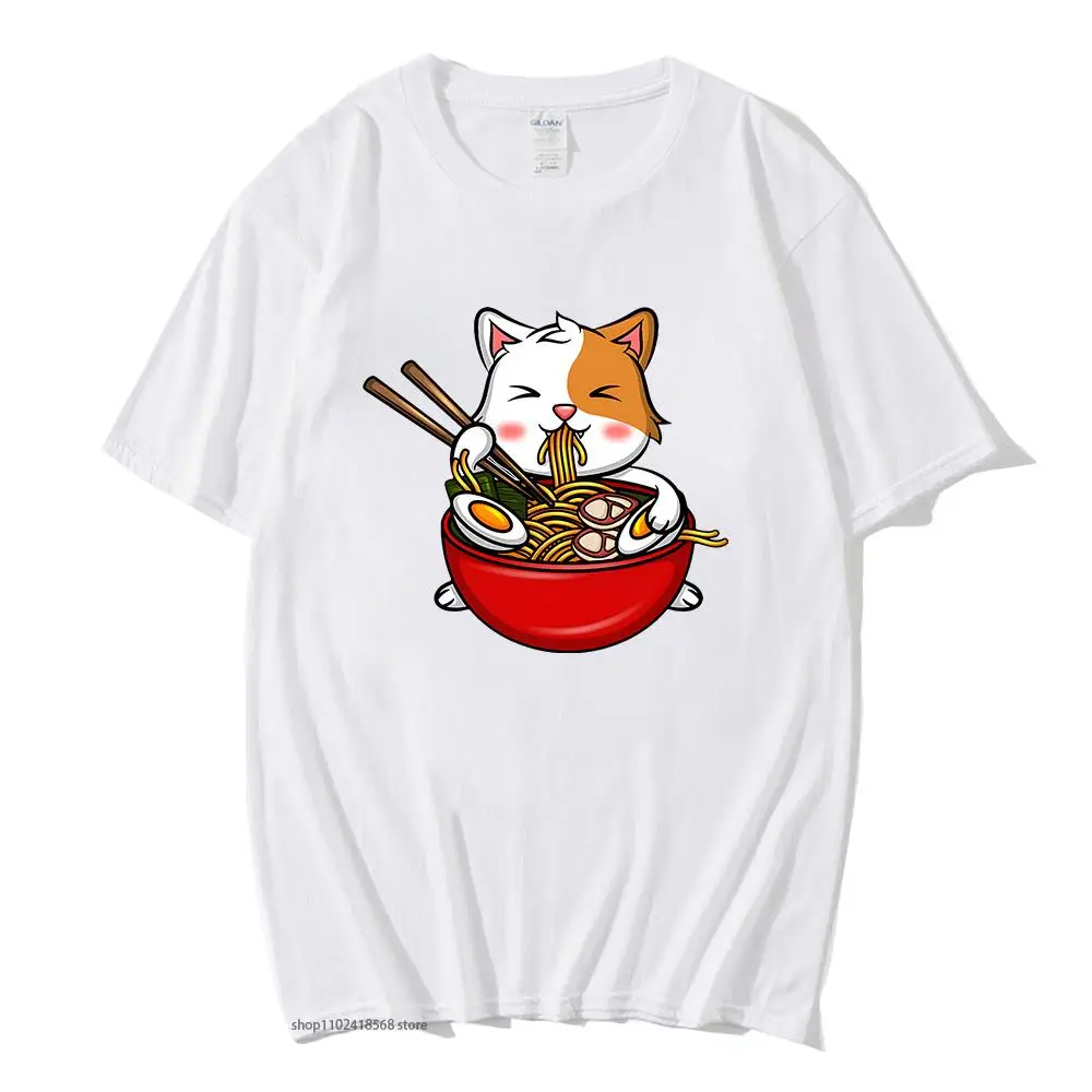 

Cat Eating Spaghetti T-Shirts for Women Aesthetic Tees MEN Fashion Tshirts Harajuku Clothes 100% Cotton Summer Clothes O-Neck