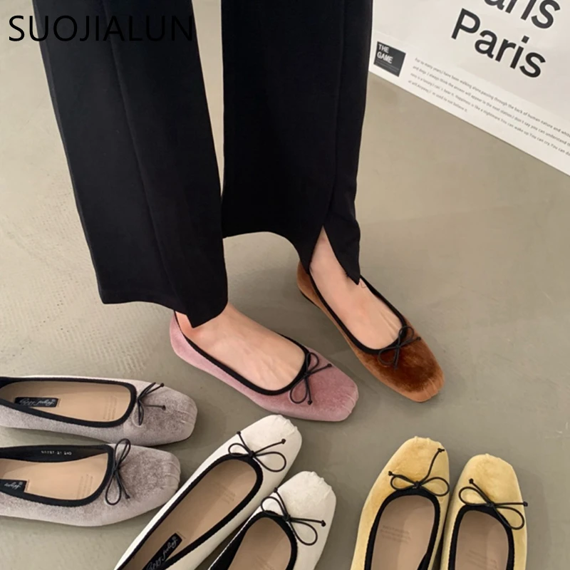 

SUOJIALUN 2023 Summer New Women Flat Casual Shoes Fashion Shallow Slip On Ballet Shoes Soft Ladies Dress Ballerina Shoes Laofer