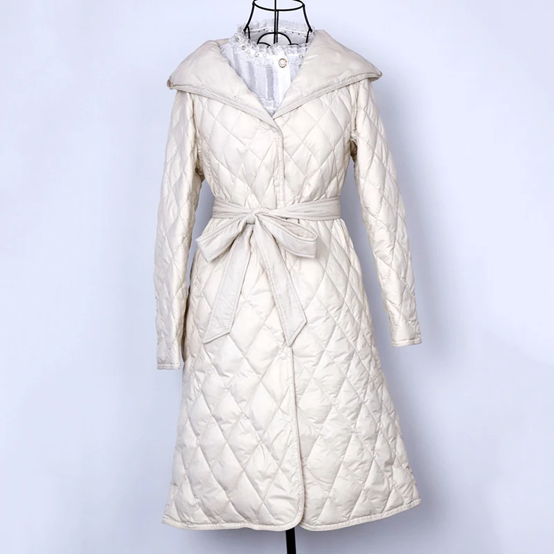 Винтажные толстые повседневные стеганые пуховики с капюшоном женская длинная