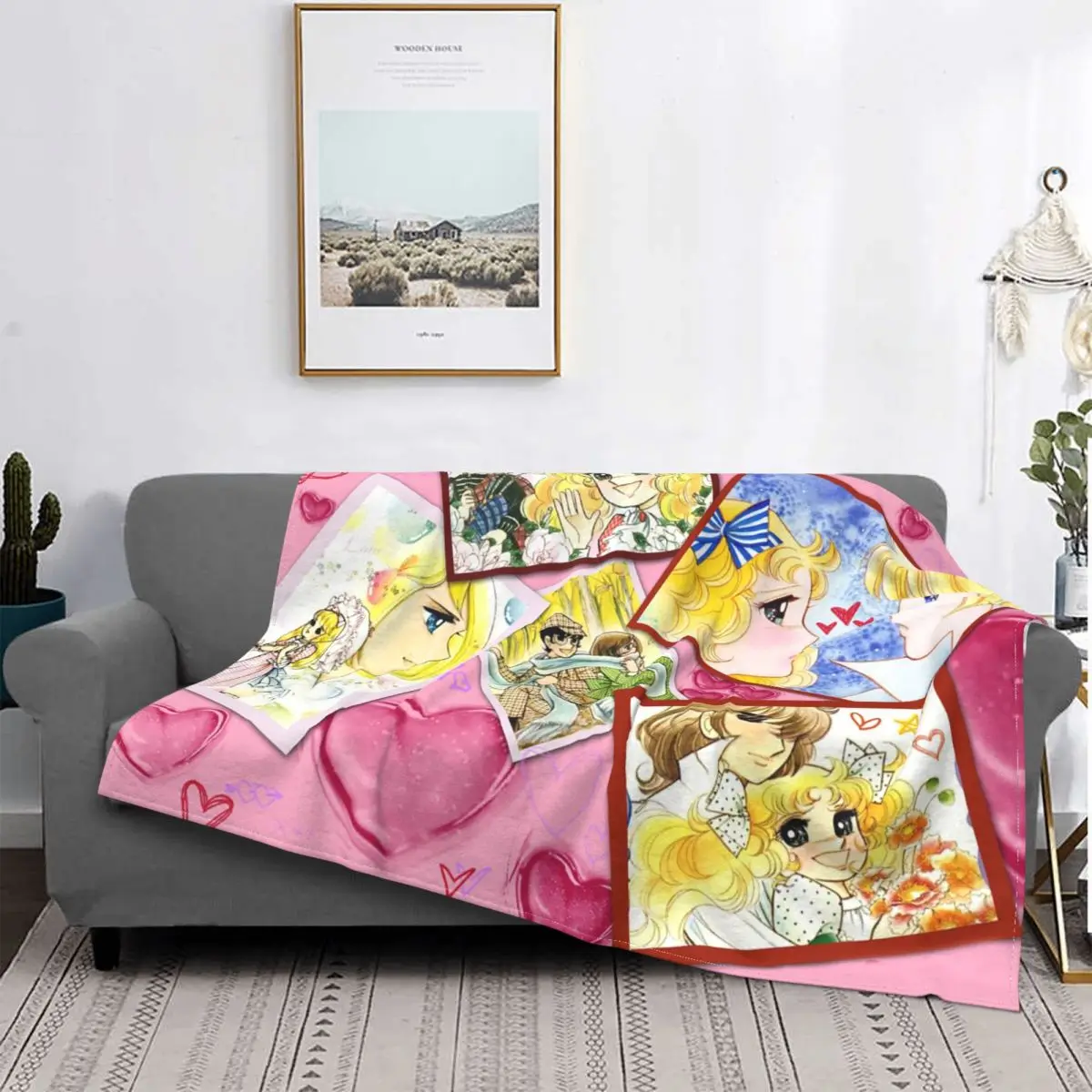 

Candy Candy Anime Collage Blanket Cover Coral Fleece Plush Kawaii Cute Girl Throw Blanket for Airplane Travel Bedroom Quilt