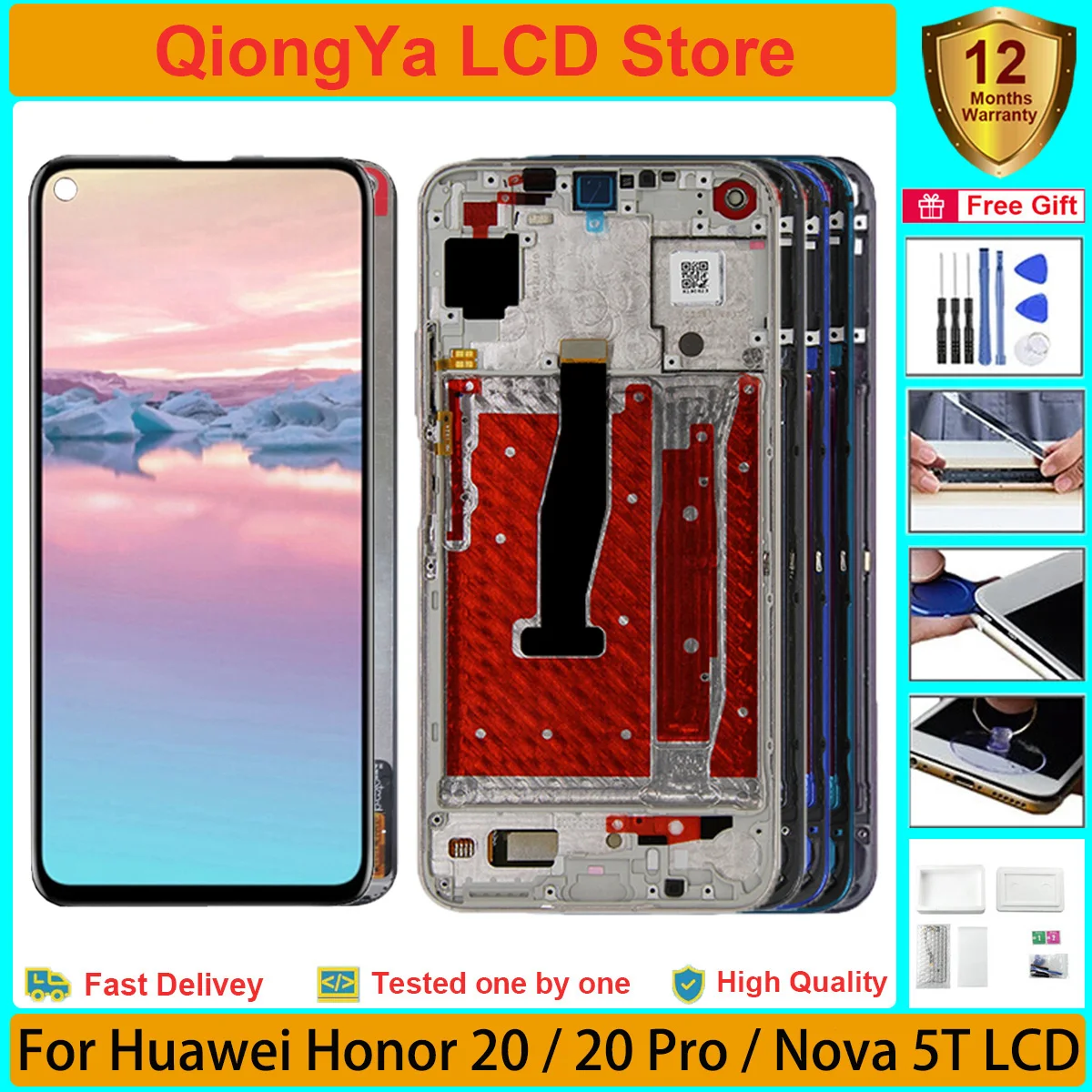 

New Original 6.26" Nova 5T Display For Huawei Honor 20 YAL-L21 YAL-AL10 / 20 Pro LCD with Touch Screen Digitizer Assembly Part