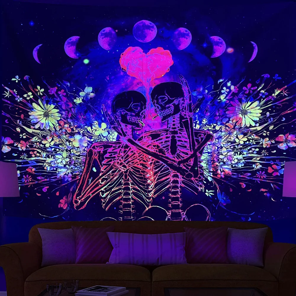 

Blacklight Mushroom Tapestry Wall Hanging UV Reactive Skull Flowers Decor Home Bedroom Aesthetic Room Decoration Mandala Tapiz