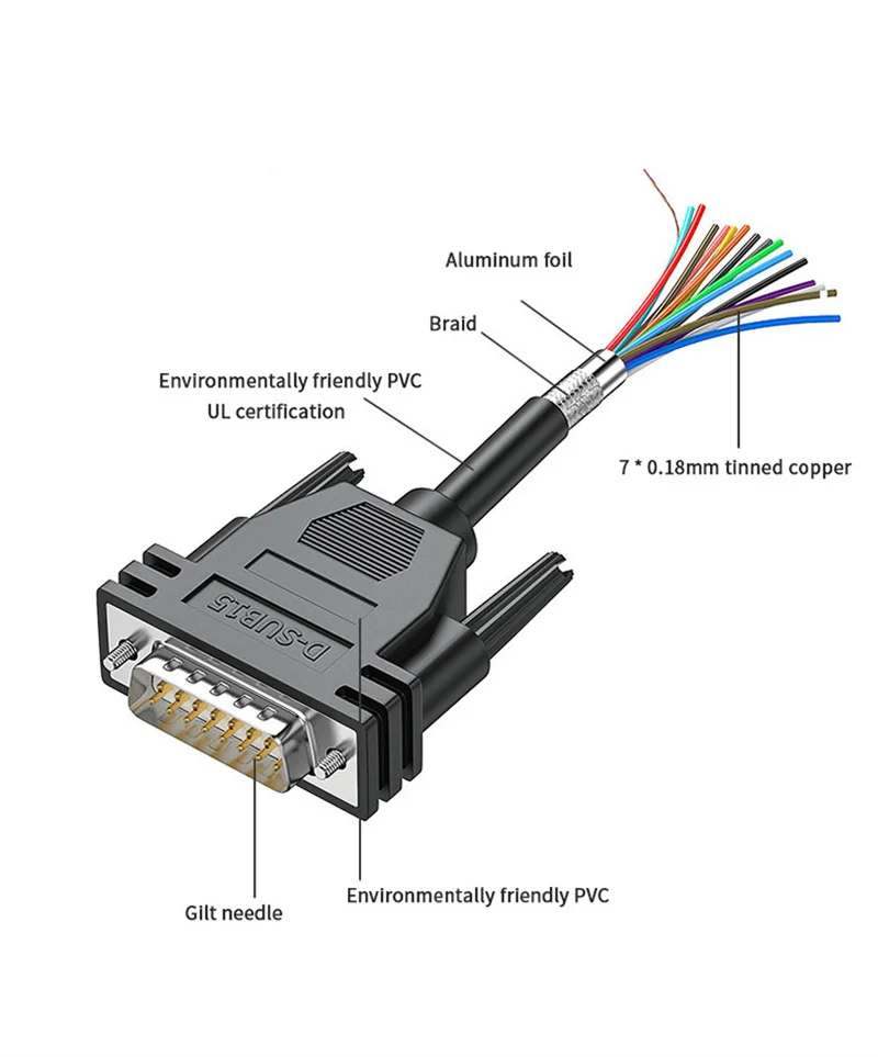 Промышленный кабель DB9 DB15 DB25 Штекерный гнездовой разъем экранированный