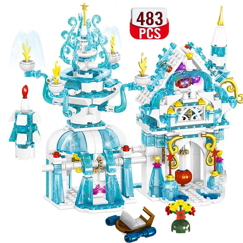 

Ideas WInter Snow Fairy Tale Castle Model Building Blocks Princess Dream House Bricks Assembly MOC Toys Gift For Children
