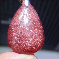 natural red strawberry quartz pendant flash women men crystal red strawberry quartz water drop star light necklace jewelry aaaaa