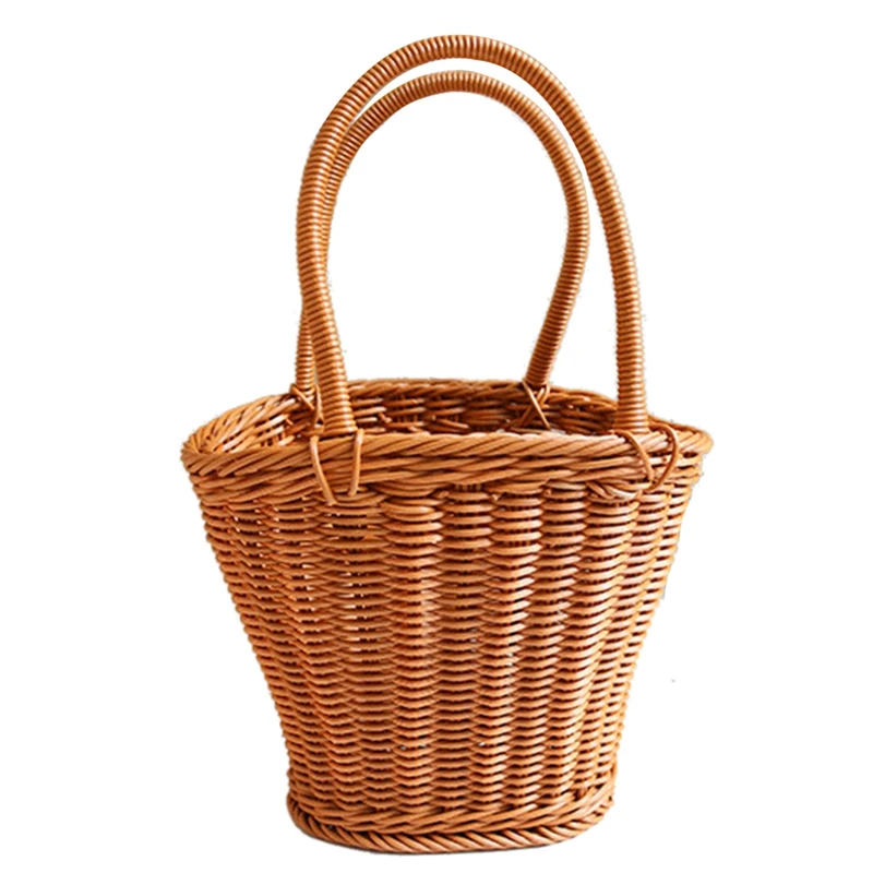 

Pastoral Handmade Rattan Activity Handle Basket Portable Storage Basket Outdoor Travel Fruit And Vegetable Picnic Basket