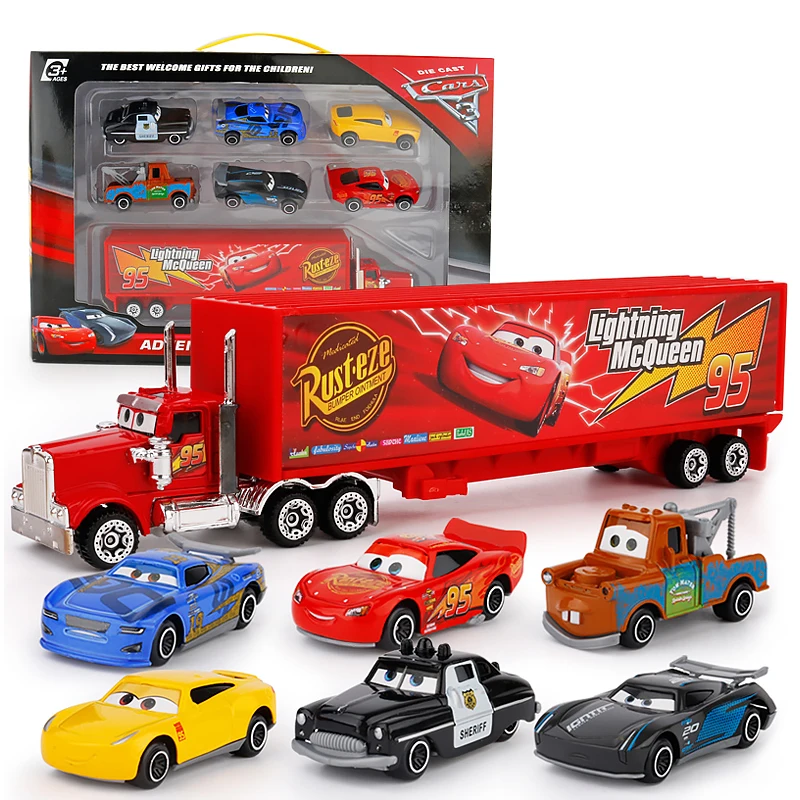 

Set Disney Pixar Car 2 3 Lightning McQueen Jackson Storm Mack Uncle Truck 1:55 Diecast Plastic Car Model Toy Boy Christmas Gift